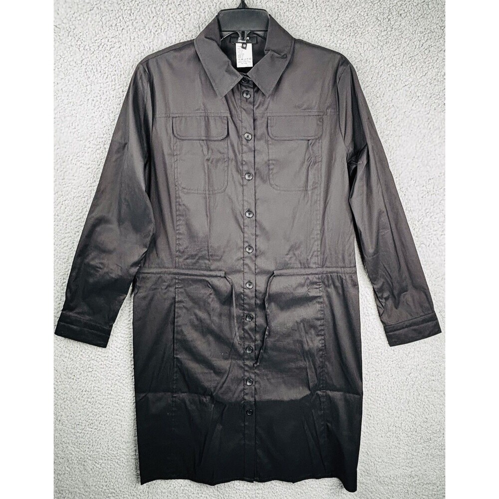 Philippe Adec Womens 10 Shirt Dress Black Button